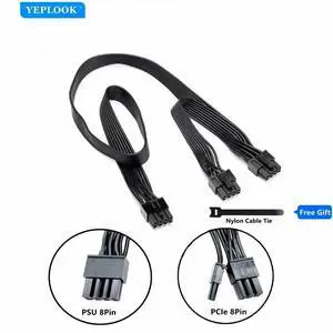 PSU 8Pin to PCIe Dual 8Pin 6+2Pin VGA GPU Power Cable ForCooler Master MasterWatt 750W, 650W, 550W, 450W Modular Power, 60+20CM
