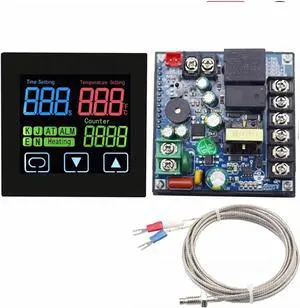 Temperature Controller Thermostat with Timer and Counter Function LCD Display Touch Screen Time Alarm PID Heat Press Temperature Controller(Relay Output)