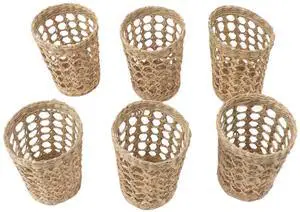 6 PCS Hand-woven Straw Cup Holders Anti-scald Hollow Design Sleeves for Glasses Plastic Cups Mugs Multi-scenario Use 6 PCS Hand-woven Straw Cup Holders Anti-scald Hollow Design Sleeves for Glasses Plastic Cups Mugs Multi-scenario Use