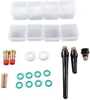 Tig Torch Accessories Kit Replacement Parts Set with Glass Cup Collet Body Gas Lens O Ring Back Cap for WP17 WP18 WP26 Torches Tig Torch Accessories Kit Replacement Parts Set with Glass Cup Collet Body Gas Lens O Ring Back Cap for WP17 WP18 WP26 Torches