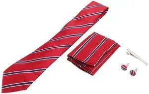 Mens Tie, Classic Striped Polyester Yarn Smart Casual Accessory, 1 Tie 2 Cufflinks 1 Pocket Kerchief Set, Ideal for Business, Wedding, Party & Conference Gift Mens Tie, Classic Striped Polyester Yarn Smart Casual Accessory, 1 Tie 2 Cufflinks 1 Pocket Kerchief Set, Ideal for Business, Wedding, Party & Conference Gift