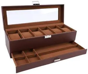 Watch Box for Men, 6 Slot 2 Layer PU Leather Watch Display Case with Clear Top Dust Proof Jewelry Box Gifts for Loved Ones Necklaces Brooches, Jewelry Collection Storage Watch Box for Men, 6 Slot 2 Layer PU Leather Watch Display Case with Clear Top Dust Proof Jewelry Box Gifts for Loved Ones Necklaces Brooches, Jewelry Collection Storage