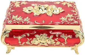Vintage Jewelry Box, Rust Zinc Alloy Jewelry Storage Box with Rose Relief Design, Flannel Lined Decorative Box for Desktop Display and Gift Giving (Gold Red) Vintage Jewelry Box, Rust Zinc Alloy Jewelry Storage Box with Rose Relief Design, Flannel Lined Decorative Box for Desktop Display and Gift Giving (Gold Red)