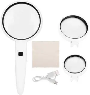 LED Magnifying Glass Set with USB Charging, Handheld Magnifier with 2 LED Lights for Elderly, 3.5X 5X 11X Interchangeable Lenses, Ergonomic Grip for Reading and Crafts LED Magnifying Glass Set with USB Charging, Handheld Magnifier with 2 LED Lights for Elderly, 3.5X 5X 11X Interchangeable Lenses, Ergonomic Grip for Reading and Crafts