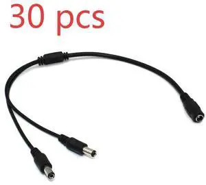 30 pcs DC Power Cable 5.5 x 2.1mm 1 in 2 Out Wire Splitter POE CCTV Tester IP Camera 1 Female to 2 Male Plug Adapter Extend Converter