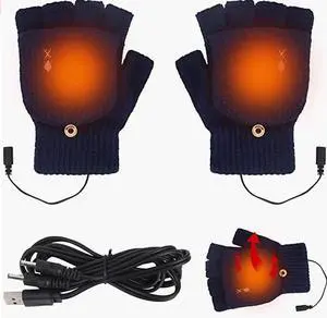 USB 5V Knitted Heated Gloves, Half Finger Flip Design with Double Sided Heating for Men Women, USB Powered Hand Warmers for Office Computer Use in Winter USB 5V Knitted Heated Gloves, Half Finger Flip Design with Double Sided Heating for Men Women, USB Powered Hand Warmers for Office Computer Use in Winter