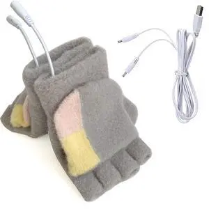 USB 5V Knitted Heated Gloves, Half Finger Flip Design with Double Sided Heating for Men Women, USB Powered Hand Warmers for Office Computer Use in Winter USB 5V Knitted Heated Gloves, Half Finger Flip Design with Double Sided Heating for Men Women, USB Powered Hand Warmers for Office Computer Use in Winter