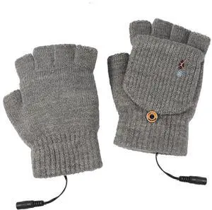 USB 5V Knitted Heated Gloves, Half Finger Flip Design with Double Sided Heating for Men Women, USB Powered Hand Warmers for Office Computer Use in Winter USB 5V Knitted Heated Gloves, Half Finger Flip Design with Double Sided Heating for Men Women, USB Powered Hand Warmers for Office Computer Use in Winter