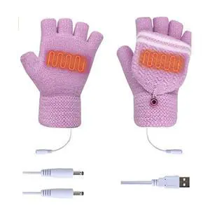 USB 5V Knitted Heated Gloves, Half Finger Flip Design with Double Sided Heating for Men Women, USB Powered Hand Warmers for Office Computer Use in Winter USB 5V Knitted Heated Gloves, Half Finger Flip Design with Double Sided Heating for Men Women, USB Powered Hand Warmers for Office Computer Use in Winter