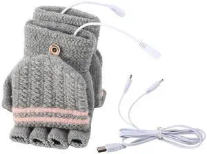 USB 5V Knitted Heated Gloves, Half Finger Flip Design with Double Sided Heating for Men Women, USB Powered Hand Warmers for Office Computer Use in Winter USB 5V Knitted Heated Gloves, Half Finger Flip Design with Double Sided Heating for Men Women, USB Powered Hand Warmers for Office Computer Use in Winter