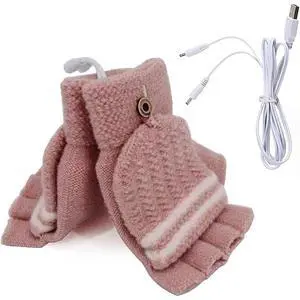 USB 5V Knitted Heated Gloves, Half Finger Flip Design with Double Sided Heating for Men Women, USB Powered Hand Warmers for Office Computer Use in Winter USB 5V Knitted Heated Gloves, Half Finger Flip Design with Double Sided Heating for Men Women, USB Powered Hand Warmers for Office Computer Use in Winter