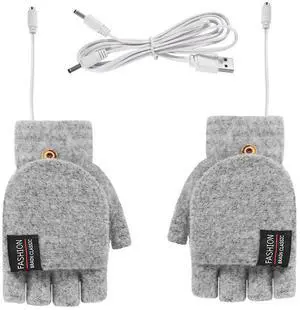 USB 5V Knitted Heated Gloves, Half Finger Flip Design with Double Sided Heating for Men Women, USB Powered Hand Warmers for Office Computer Use in Winter USB 5V Knitted Heated Gloves, Half Finger Flip Design with Double Sided Heating for Men Women, USB Powered Hand Warmers for Office Computer Use in Winter