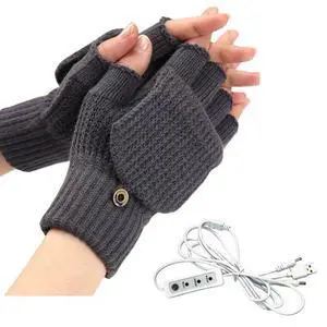 USB 5V Knitted Heated Gloves, Half Finger Flip Design with Double Sided Heating for Men Women, USB Powered Hand Warmers for Office Computer Use in Winter USB 5V Knitted Heated Gloves, Half Finger Flip Design with Double Sided Heating for Men Women, USB Powered Hand Warmers for Office Computer Use in Winter