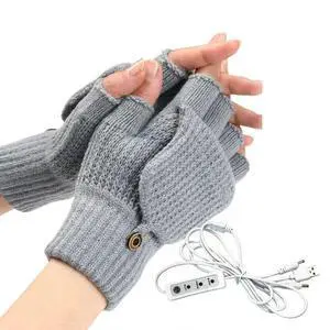 USB 5V Knitted Heated Gloves, Half Finger Flip Design with Double Sided Heating for Men Women, USB Powered Hand Warmers for Office Computer Use in Winter USB 5V Knitted Heated Gloves, Half Finger Flip Design with Double Sided Heating for Men Women, USB Powered Hand Warmers for Office Computer Use in Winter