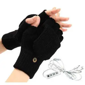 USB 5V Knitted Heated Gloves, Half Finger Flip Design with Double Sided Heating for Men Women, USB Powered Hand Warmers for Office Computer Use in Winter USB 5V Knitted Heated Gloves, Half Finger Flip Design with Double Sided Heating for Men Women, USB Powered Hand Warmers for Office Computer Use in Winter
