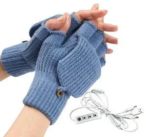 USB 5V Knitted Heated Gloves, Half Finger Flip Design with Double Sided Heating for Men Women, USB Powered Hand Warmers for Office Computer Use in Winter USB 5V Knitted Heated Gloves, Half Finger Flip Design with Double Sided Heating for Men Women, USB Powered Hand Warmers for Office Computer Use in Winter
