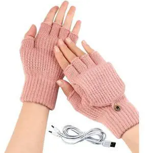 USB 5V Knitted Heated Gloves, Half Finger Flip Design with Double Sided Heating for Men Women, USB Powered Hand Warmers for Office Computer Use in Winter USB 5V Knitted Heated Gloves, Half Finger Flip Design with Double Sided Heating for Men Women, USB Powered Hand Warmers for Office Computer Use in Winter
