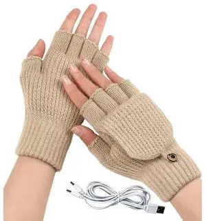 USB 5V Knitted Heated Gloves, Half Finger Flip Design with Double Sided Heating for Men Women, USB Powered Hand Warmers for Office Computer Use in Winter USB 5V Knitted Heated Gloves, Half Finger Flip Design with Double Sided Heating for Men Women, USB Powered Hand Warmers for Office Computer Use in Winter