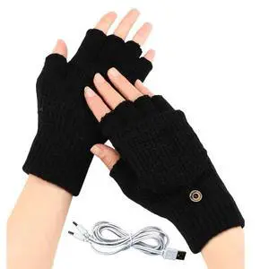 USB 5V Knitted Heated Gloves, Half Finger Flip Design with Double Sided Heating for Men Women, USB Powered Hand Warmers for Office Computer Use in Winter USB 5V Knitted Heated Gloves, Half Finger Flip Design with Double Sided Heating for Men Women, USB Powered Hand Warmers for Office Computer Use in Winter