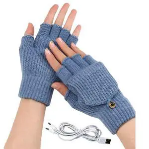 USB 5V Knitted Heated Gloves, Half Finger Flip Design with Double Sided Heating for Men Women, USB Powered Hand Warmers for Office Computer Use in Winter USB 5V Knitted Heated Gloves, Half Finger Flip Design with Double Sided Heating for Men Women, USB Powered Hand Warmers for Office Computer Use in Winter