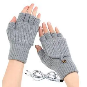USB 5V Knitted Heated Gloves, Half Finger Flip Design with Double Sided Heating for Men Women, USB Powered Hand Warmers for Office Computer Use in Winter USB 5V Knitted Heated Gloves, Half Finger Flip Design with Double Sided Heating for Men Women, USB Powered Hand Warmers for Office Computer Use in Winter