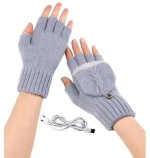 USB 5V Knitted Heated Gloves, Half Finger Flip Design with Double Sided Heating for Men Women, USB Powered Hand Warmers for Office Computer Use in Winter USB 5V Knitted Heated Gloves, Half Finger Flip Design with Double Sided Heating for Men Women, USB Powered Hand Warmers for Office Computer Use in Winter