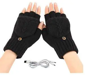 USB 5V Knitted Heated Gloves, Half Finger Flip Design with Double Sided Heating for Men Women, USB Powered Hand Warmers for Office Computer Use in Winter USB 5V Knitted Heated Gloves, Half Finger Flip Design with Double Sided Heating for Men Women, USB Powered Hand Warmers for Office Computer Use in Winter