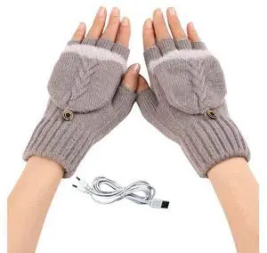 USB 5V Knitted Heated Gloves, Half Finger Flip Design with Double Sided Heating for Men Women, USB Powered Hand Warmers for Office Computer Use in Winter USB 5V Knitted Heated Gloves, Half Finger Flip Design with Double Sided Heating for Men Women, USB Powered Hand Warmers for Office Computer Use in Winter