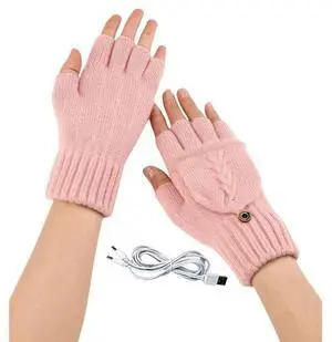 USB 5V Knitted Heated Gloves, Half Finger Flip Design with Double Sided Heating for Men Women, USB Powered Hand Warmers for Office Computer Use in Winter USB 5V Knitted Heated Gloves, Half Finger Flip Design with Double Sided Heating for Men Women, USB Powered Hand Warmers for Office Computer Use in Winter