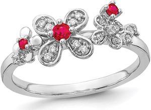 1/8 Carat (ctw) Natural Ruby Flower Ring in 14K White Gold with Diamonds