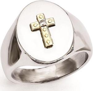 Men's Stainless Steel Ring with 10K Gold Cross