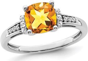 1.80 Carat (ctw) Citrine Ring in 14K White Gold with Diamonds