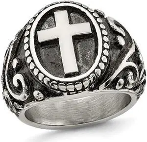 Men's Antiqued Stainless Steel Ring with Cross