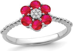 9/10 Carat (ctw) Natural Ruby Flower Ring in 14K White Gold