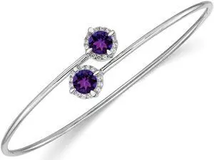 14K White Gold 4/5 Carat (ctw) Amethyst Bangle Bracelet with Diamonds 1/8 carat (ctw)