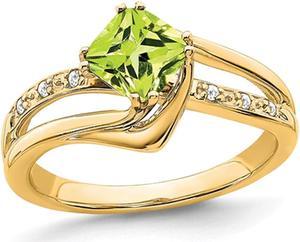 1.25 Carat (ctw) Cushion-Cut Natural Peridot Ring in 14K Yellow Gold