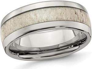 Men's Stainless Steel 8mm Wedding Band Ring with Antler Inlay