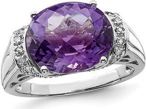 4.20 Carat (ctw) Amethyst Ring in Sterling Silver with Accent Diamonds