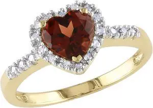 4/5 Carat (ctw) Garnet and Diamond Heart Ring in 10K Yellow Gold