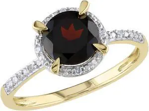 Garnet Ring with Diamonds 1.60 Carat (ctw) in 10K Yellow Gold