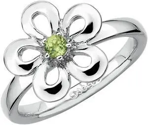 Green Peridot Flower Ring 1/10 Carat (ctw) in Sterling Silver