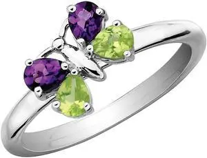 3/5 Carat (ctw) Amethyst and Peridot Butterfly Ring in Sterling Silver
