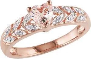 1/2 Carat (ctw) Morganite Heart Promise Ring with Diamonds in Rose Plated Sterling Silver