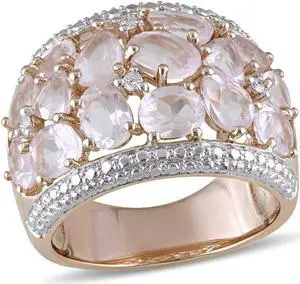 6.0 carat (ctw) Synthetic Rose Pink Quartz Ring 6 in Pink Plated Sterling Silver with Accent Diamonds