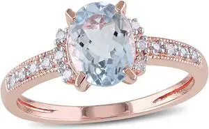 1.00 Carat (ctw)  Aquamarine Ring with Diamonds in Rose Plated Sterling Silver