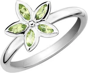 2/5 Carat (ctw) Green Peridot Flower Ring in Sterling Silver