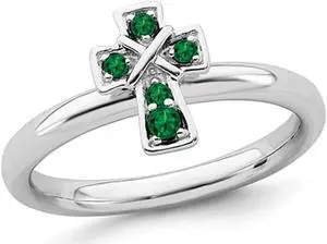 1/8 Carat (ctw) Lab Created Emerald Cross Ring in Sterling Silver