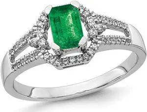 1/2 Carat (ctw) Natural Emerald Ring in 14K White Gold with Diamonds 1/6 Carat (ctw) 1/2 Carat (ctw) Natural Emerald Ring in 14K White Gold with Diamonds 1/6 Carat (ctw)
