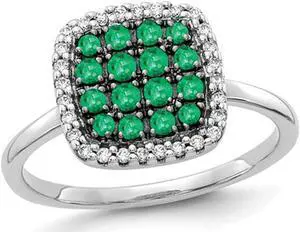 2/5 Carat (ctw) Emerald Cluster Ring in 14K White Gold with Diamonds 1/8 Carat (ctw)