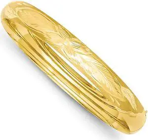 14K Yellow Gold Florentine Engraved Hinged Bangle Bracelet (8.00 mm)